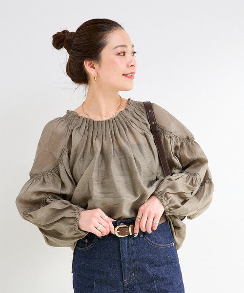 B.C STOCK(ベーセーストック)の「《追加》手洗い可 / シアリネンウィングブラウス(シャツ/ブラウス・レディース・ブラック/カーキ/ホワイト・FREE)」の1枚目の写真
