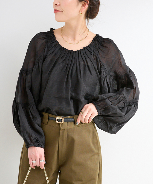 B.C STOCK(ベーセーストック)の「《追加》手洗い可 / シアリネンウィングブラウス(シャツ/ブラウス・レディース・ブラック/カーキ/ホワイト・FREE)」の3枚目の写真