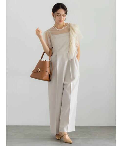 Te chichi（テチチ）の「【セレモニーアイテム】2タックベアオールインワン（セットアップ可）（サロペット/オーバーオール・レディース・ネイビー/ベージュ・F）」の3枚目の写真