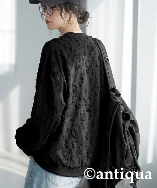 antiqua(アンティカ)の「ダメージ風 トップス(Tシャツ/カットソー・レディース・ブラック/ホワイト/ダークグレー・ONESIZE)」の9枚目の写真