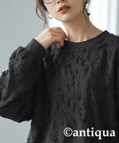 antiqua(アンティカ)の「ダメージ風 トップス(Tシャツ/カットソー・レディース・ブラック/ホワイト/ダークグレー・ONESIZE)」の10枚目の写真