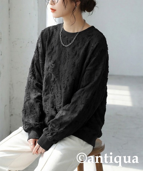 antiqua(アンティカ)の「ダメージ風 トップス(Tシャツ/カットソー・レディース・ブラック/ホワイト/ダークグレー・ONESIZE)」の12枚目の写真