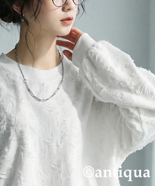 antiqua(アンティカ)の「ダメージ風 トップス(Tシャツ/カットソー・レディース・ブラック/ホワイト/ダークグレー・ONESIZE)」の6枚目の写真