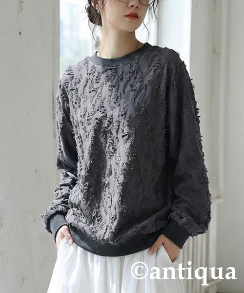 antiqua(アンティカ)の「ダメージ風 トップス(Tシャツ/カットソー・レディース・ブラック/ホワイト/ダークグレー・ONESIZE)」の13枚目の写真