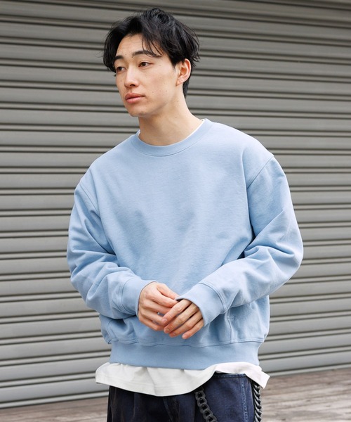RAGEBLUE（レイジブルー）の「Cropped Color Sweat Crew/クロップドカラー裏毛スウェットクルー（スウェット・メンズ・イエロー/アッシュグレー/ブラック/ライトブルー・MEDIUM/LARGE）」の3枚目の写真