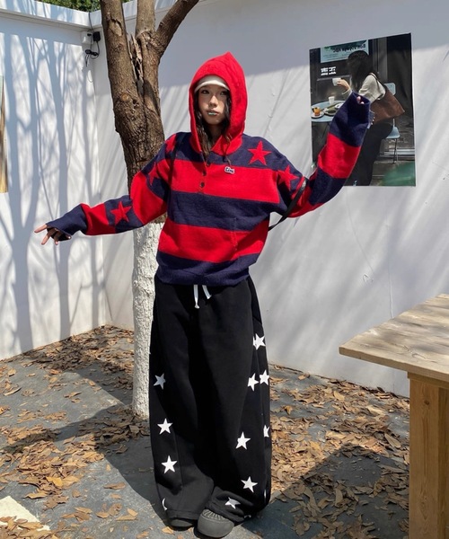 FUNdaysion（ファンデイション）の「スター柄 ルーズスウェットパンツ（スウェットパンツ・レディース・グレー/ブラック・M）」の5枚目の写真