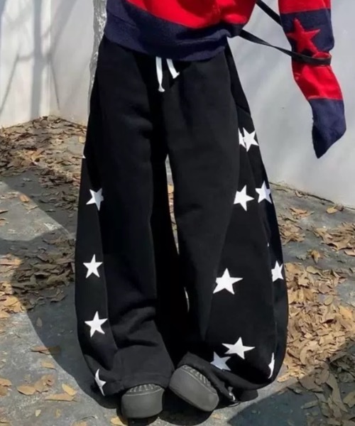 FUNdaysion（ファンデイション）の「スター柄 ルーズスウェットパンツ（スウェットパンツ・レディース・グレー/ブラック・M）」の3枚目の写真