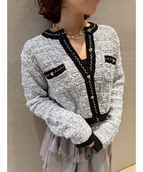 LILY BROWN（リリーブラウン）の「ツイードニットカーディガン（カーディガン/ボレロ・レディース・イエロー/ブルー/アイボリー・F）」の2枚目の写真