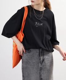 ワイド半袖Tシャツ ワンポイント刺繍