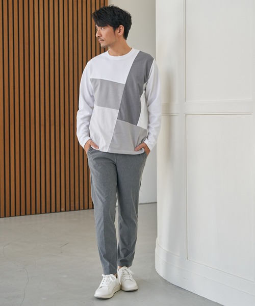 ikka(イッカ)の「ブロックスポンチ切り替えロンT(Tシャツ/カットソー・メンズ・ホワイト/ネイビー/ブラック・S/M/L/XL)」の5枚目の写真