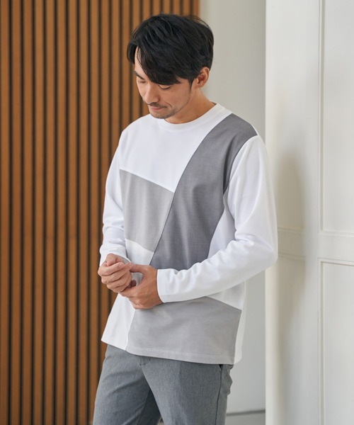 ikka(イッカ)の「ブロックスポンチ切り替えロンT(Tシャツ/カットソー・メンズ・ホワイト/ネイビー/ブラック・S/M/L/XL)」の7枚目の写真