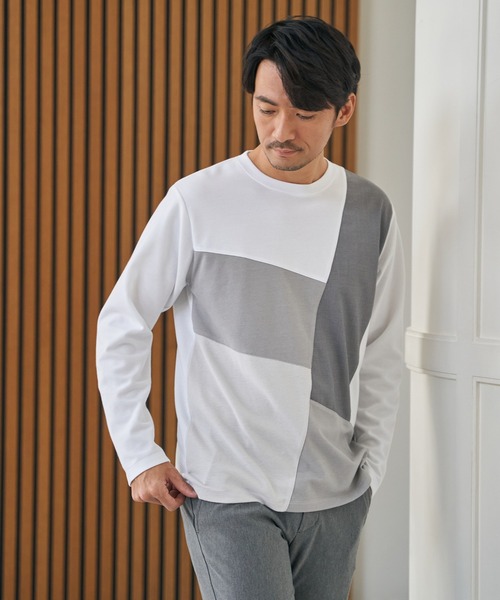 ikka(イッカ)の「ブロックスポンチ切り替えロンT(Tシャツ/カットソー・メンズ・ホワイト/ネイビー/ブラック・S/M/L/XL)」の8枚目の写真