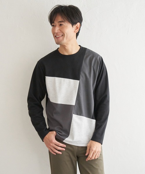 ikka(イッカ)の「ブロックスポンチ切り替えロンT(Tシャツ/カットソー・メンズ・ホワイト/ネイビー/ブラック・S/M/L/XL)」の22枚目の写真