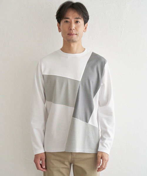 ikka(イッカ)の「ブロックスポンチ切り替えロンT(Tシャツ/カットソー・メンズ・ホワイト/ネイビー/ブラック・S/M/L/XL)」の9枚目の写真