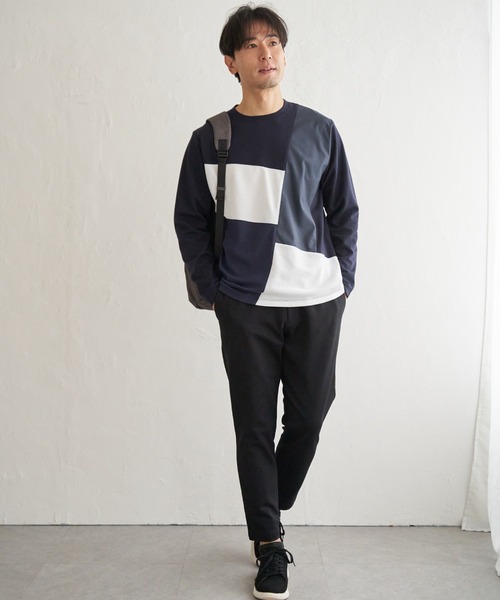ikka(イッカ)の「ブロックスポンチ切り替えロンT(Tシャツ/カットソー・メンズ・ホワイト/ネイビー/ブラック・S/M/L/XL)」の13枚目の写真