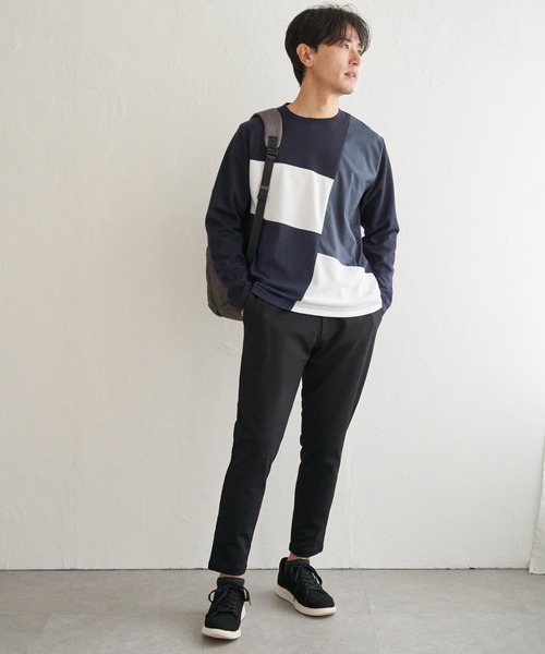 ikka(イッカ)の「ブロックスポンチ切り替えロンT(Tシャツ/カットソー・メンズ・ホワイト/ネイビー/ブラック・S/M/L/XL)」の14枚目の写真