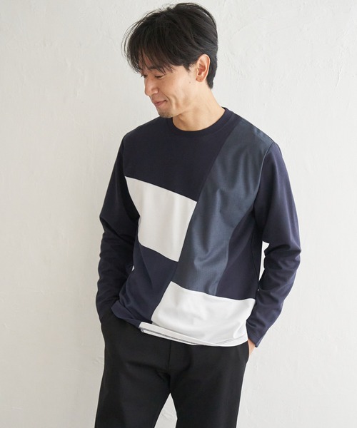ikka(イッカ)の「ブロックスポンチ切り替えロンT(Tシャツ/カットソー・メンズ・ホワイト/ネイビー/ブラック・S/M/L/XL)」の15枚目の写真