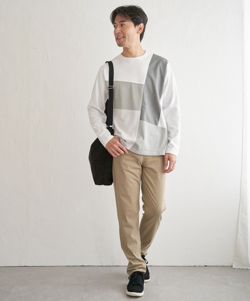 ikka(イッカ)の「ブロックスポンチ切り替えロンT(Tシャツ/カットソー・メンズ・ホワイト/ネイビー/ブラック・S/M/L/XL)」の16枚目の写真
