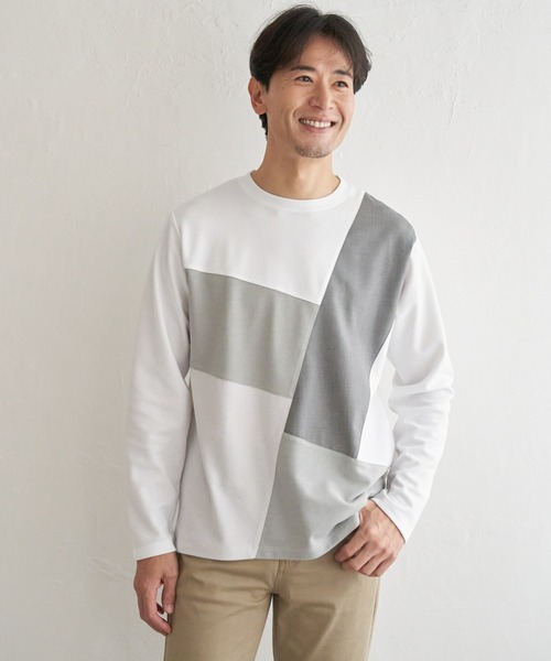 ikka(イッカ)の「ブロックスポンチ切り替えロンT(Tシャツ/カットソー・メンズ・ホワイト/ネイビー/ブラック・S/M/L/XL)」の18枚目の写真
