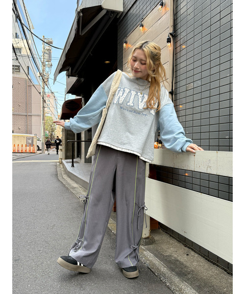 DOUBLE NAME(ダブルネーム)の「ピンストライプリボンパンツ(その他パンツ・レディース・グレー/ベージュ・FREE)」の4枚目の写真