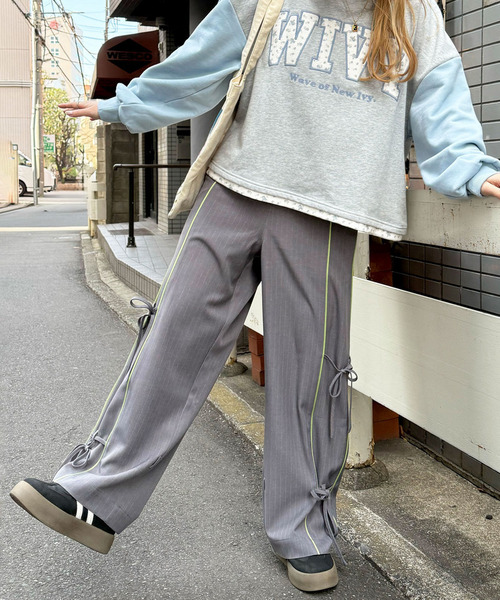DOUBLE NAME(ダブルネーム)の「ピンストライプリボンパンツ(その他パンツ・レディース・グレー/ベージュ・FREE)」の5枚目の写真