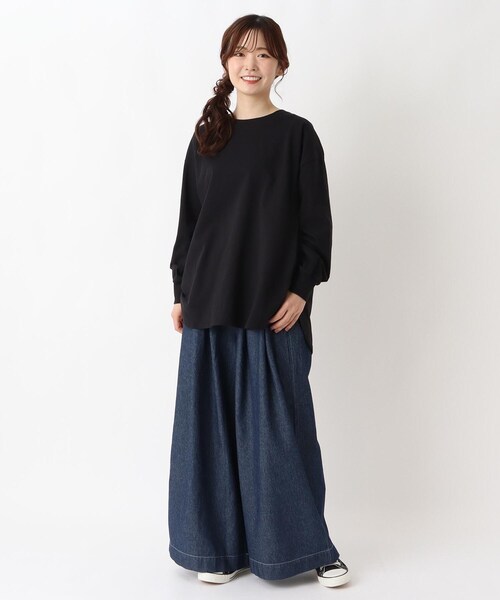 one'sterrace(ワンズテラス)の「綿カットソー 裾ラウンドビッグプルオーバー(Tシャツ/カットソー・レディース・アイボリー系8/ネイビー系5/ブラック系8・02)」の14枚目の写真