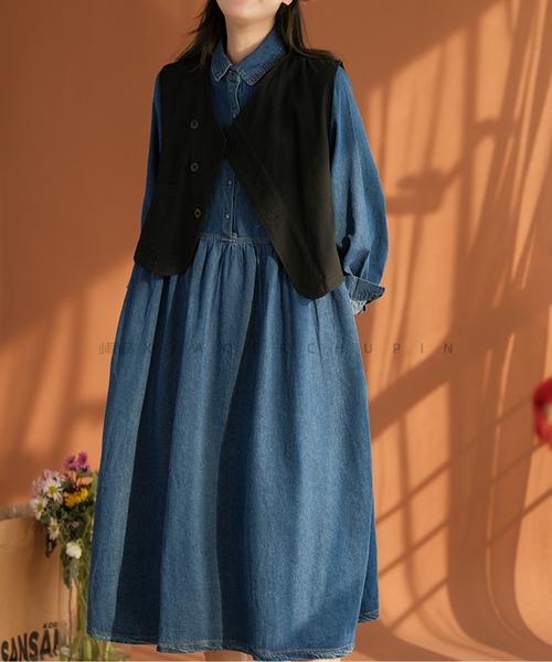 LUCPY(ラクピー)の「ウエスト切替デニムワンピース(ワンピース・レディース・ブルー/ブラック・MEDIUM/XX-LARGE/X-LARGE/LARGE)」の2枚目の写真