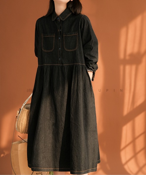 LUCPY(ラクピー)の「ウエスト切替デニムワンピース(ワンピース・レディース・ブルー/ブラック・MEDIUM/XX-LARGE/X-LARGE/LARGE)」の1枚目の写真
