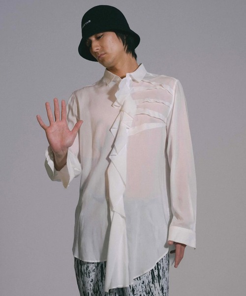 sulvam（サルバム）の「【sulvam/サルバム】左前タックレーヨンシャツ（シャツ/ブラウス・メンズ・ブラック/ホワイト・M）」の2枚目の写真