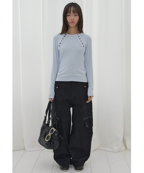 FANCY CLUB(ファンシークラブ)の「A'GEM/9 × .kom 『FANCY CLUB/ファンシークラブ』MOVE BUTTON LONG SLEEVE/ムーブボタン長袖カットソー(Tシャツ/カットソー・レディース・ライトブルー/グレー/ブラック・FREE)」の19枚目の写真