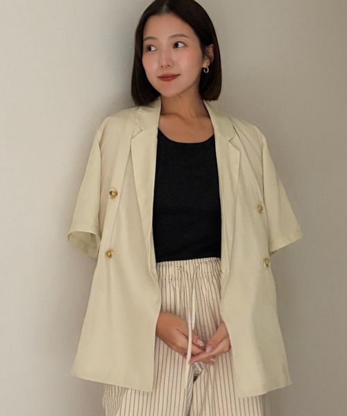 KOBE LETTUCE（コウベレタス）の「[ yuiさんコラボ ] 半袖シアーテーラードジャケット（テーラードジャケット・レディース・ブラック/グレイッシュベージュ/ベージュ・M）」の5枚目の写真