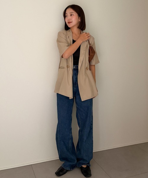 KOBE LETTUCE（コウベレタス）の「[ yuiさんコラボ ] 半袖シアーテーラードジャケット（テーラードジャケット・レディース・ブラック/グレイッシュベージュ/ベージュ・M）」の9枚目の写真
