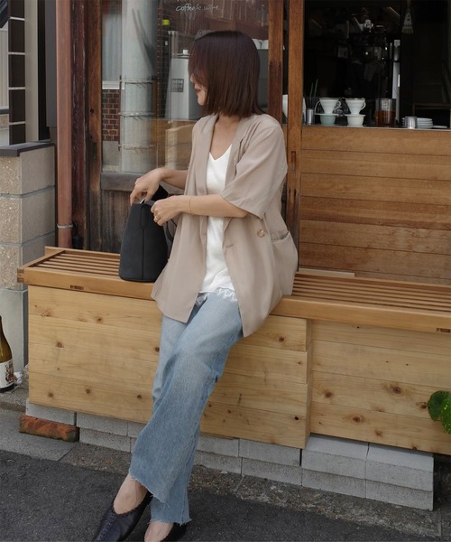 KOBE LETTUCE（コウベレタス）の「[ yuiさんコラボ ] 半袖シアーテーラードジャケット（テーラードジャケット・レディース・ブラック/グレイッシュベージュ/ベージュ・M）」の22枚目の写真
