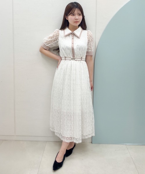 REDYAZEL(レディアゼル)の「レースバイカラープリーツロングワンピース(ワンピース・レディース・ホワイト/サックスブルー/ブラック・FREE)」の4枚目の写真