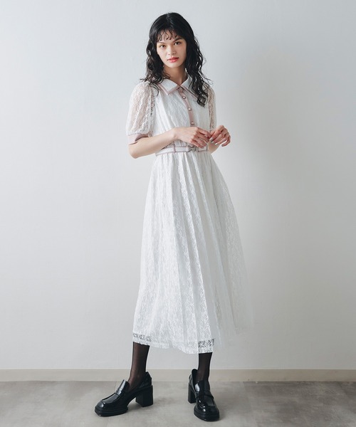 REDYAZEL(レディアゼル)の「レースバイカラープリーツロングワンピース(ワンピース・レディース・ホワイト/サックスブルー/ブラック・FREE)」の19枚目の写真