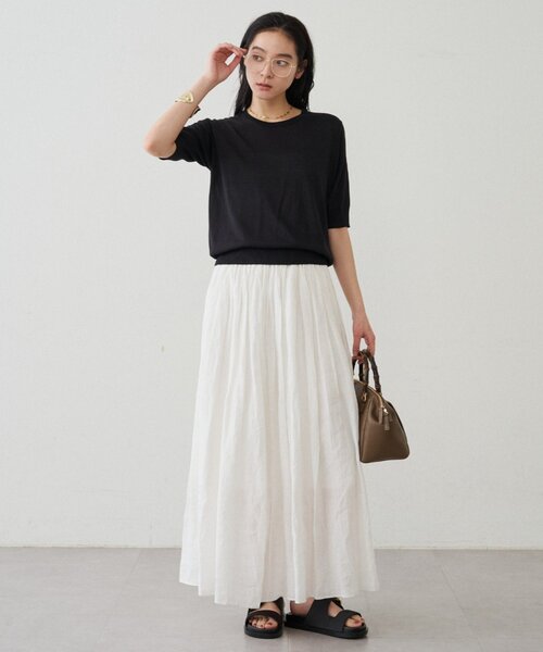 LOUNGEDRESS(ラウンジドレス)の「シルク半袖ニット 夏服(ニット/セーター・レディース・ブラック/キャメル/オレンジ・FREE)」の6枚目の写真