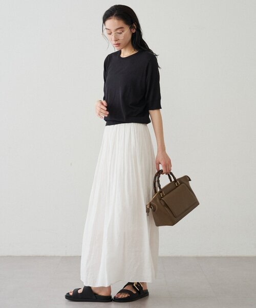 LOUNGEDRESS(ラウンジドレス)の「シルク半袖ニット 夏服(ニット/セーター・レディース・ブラック/キャメル/オレンジ・FREE)」の7枚目の写真