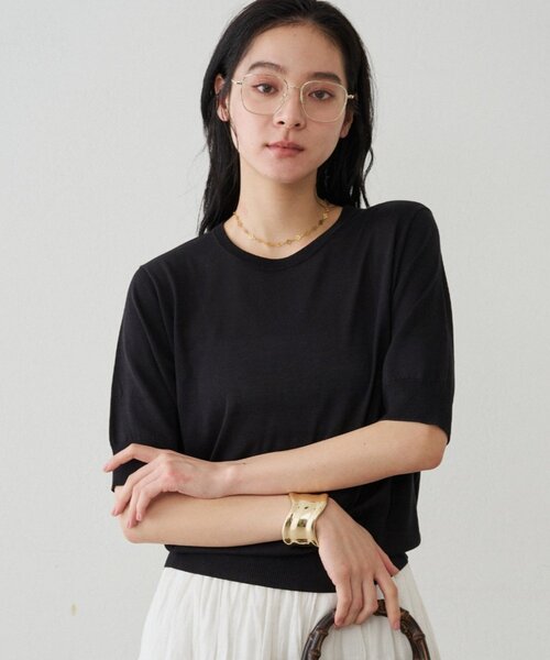 LOUNGEDRESS(ラウンジドレス)の「シルク半袖ニット 夏服(ニット/セーター・レディース・ブラック/キャメル/オレンジ・FREE)」の9枚目の写真