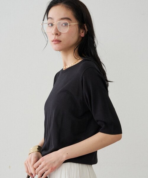 LOUNGEDRESS(ラウンジドレス)の「シルク半袖ニット 夏服(ニット/セーター・レディース・ブラック/キャメル/オレンジ・FREE)」の11枚目の写真