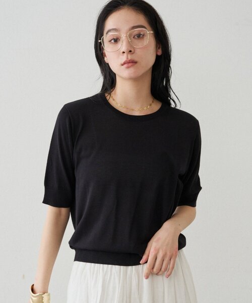LOUNGEDRESS(ラウンジドレス)の「シルク半袖ニット 夏服(ニット/セーター・レディース・ブラック/キャメル/オレンジ・FREE)」の4枚目の写真