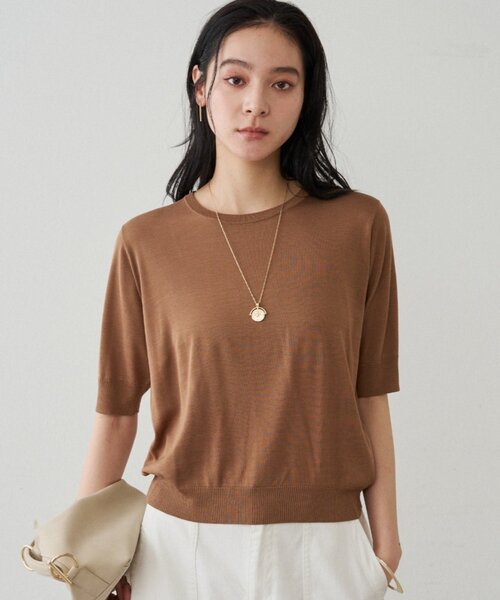 LOUNGEDRESS(ラウンジドレス)の「シルク半袖ニット 夏服(ニット/セーター・レディース・ブラック/キャメル/オレンジ・FREE)」の5枚目の写真