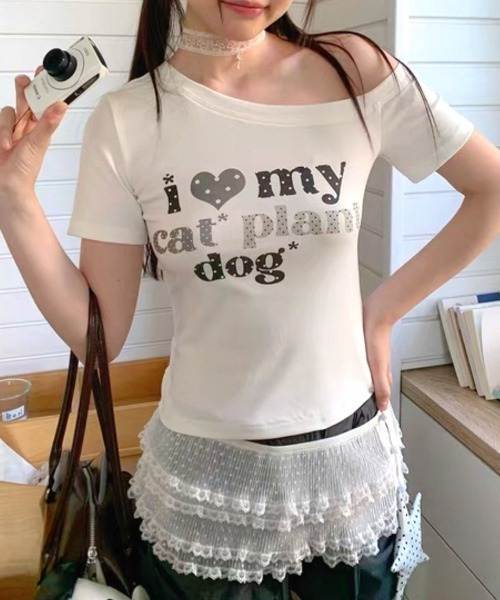 SHEENA(シーナ)の「ドットロゴプリントワンショルコンパクトTシャツ(Tシャツ/カットソー・レディース・ホワイト・M)」の3枚目の写真
