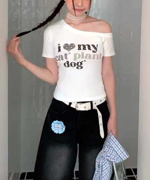 SHEENA(シーナ)の「ドットロゴプリントワンショルコンパクトTシャツ(Tシャツ/カットソー・レディース・ホワイト・M)」の6枚目の写真