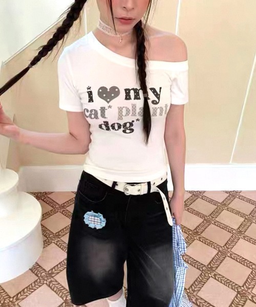 SHEENA(シーナ)の「ドットロゴプリントワンショルコンパクトTシャツ(Tシャツ/カットソー・レディース・ホワイト・M)」の7枚目の写真