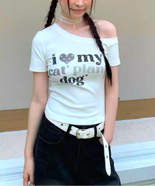 SHEENA(シーナ)の「ドットロゴプリントワンショルコンパクトTシャツ(Tシャツ/カットソー・レディース・ホワイト・M)」の8枚目の写真