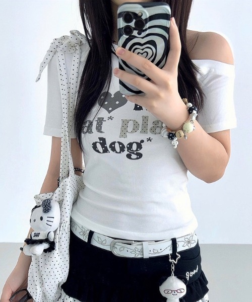 SHEENA(シーナ)の「ドットロゴプリントワンショルコンパクトTシャツ(Tシャツ/カットソー・レディース・ホワイト・M)」の12枚目の写真
