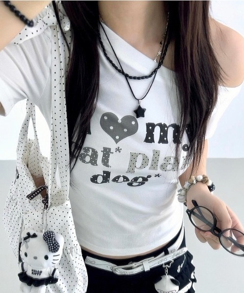 SHEENA(シーナ)の「ドットロゴプリントワンショルコンパクトTシャツ(Tシャツ/カットソー・レディース・ホワイト・M)」の13枚目の写真