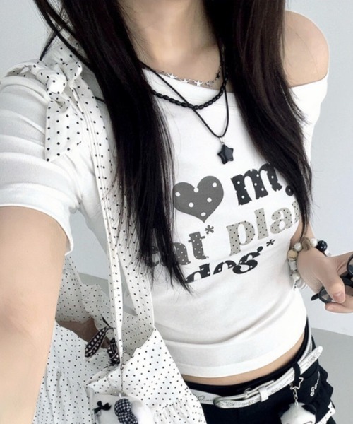 SHEENA(シーナ)の「ドットロゴプリントワンショルコンパクトTシャツ(Tシャツ/カットソー・レディース・ホワイト・M)」の14枚目の写真