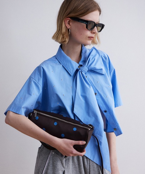PRE-ORDER】Studded Half-Sleeve Bow Tie Shirt/スタッズハーフ