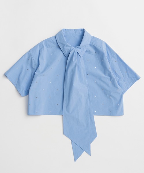 MAISON SPECIAL（メゾンスペシャル）の「Studded Half-Sleeve Bow Tie Shirt/スタッズハーフスリーブボウタイシャツ（シャツ/ブラウス・レディース・ホワイト/グレー/ブルー・FREE）」の11枚目の写真